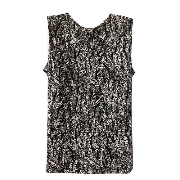 Tahari Black and White Print Slinky Knit Top Blouse Woman Size Large Career - Picture 2 of 8